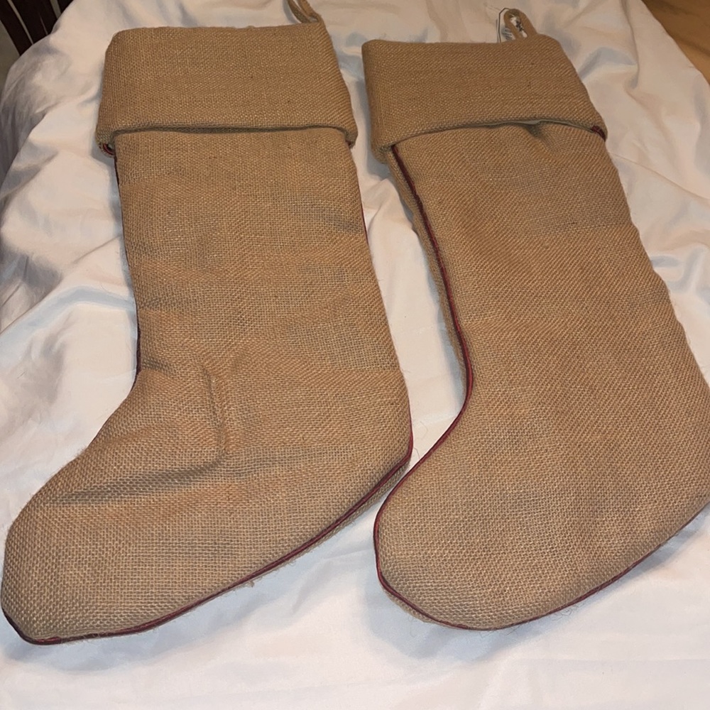 NWT Storehouse Mr and Mrs Stocking 25’ Burlap with Red trims Christmas - Picture 5 of 6